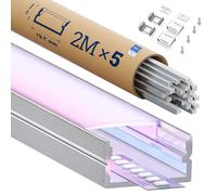 HOOLED Profilé Aluminium LED 5 pièces x 2 m, Profilé LED en forme de U adapté aux bandes Led d’une largeur de 16 mm, avec diffuseur de lumière en PC opale, Dimensions du profilé 19,7 x 10 mm