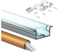 HOOLED Profilé LED encastrable en aluminium 2 m x 6 pièces (soit 12 mètres au total), profilé en U avec rebords et diffuseur laiteux, kit d'installation en aluminium pour ruban LED de 15 mm
