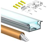 HOOLED Profilé LED encastrable en aluminium, profilé en U avec diffuseur laiteux, kit d'installation en aluminium pour bandes LED de 15 mm, avec couvercles de protection et clips métalliques.