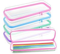 Hoolerry Lot de 4 étuis rigides transparents à fermeture éclair pour collations, maquillage - Boîtes de rangement en plastique pour blocs de construction, puzzles, cosmétiques (pastel, 33,5 x 11,9 x