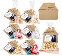 Hoolerry Lot de 50 sacs à popcorn avec étiquette - Fournitures pour maison ouverte - Carte de remerciement - Carte de visite - Cadeau pour agent immobilier - Marron