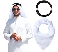 Hoolerry Shemagh arabe musulman Kafiya Keffiyeh du Moyen-Orient Bandeau tactique avec corde Aqel, 140 x 140 cm, Tandis que, taille unique