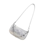 HOOLRZI 3. Sac à bandoulière compact moderne avec sangle en chaîne flexible en polyuréthane, multi-compartiments, décontracté, pour un transport quotidien, Argenté.