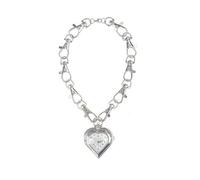 HOOLRZI Antique Fermoir Mousqueton Chaîne De Cou en Alliage en Forme De Coeur Montre De Poche Chaîne Collier Unique Accessoire De Mode Bijoux Vintage Montre De Poche Collier