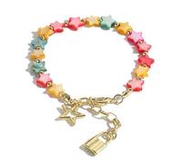 HOOLRZI Bracelet de perles tendance avec breloque cœur/lune/étoile - Longueur réglable - Pour les tenues quotidiennes