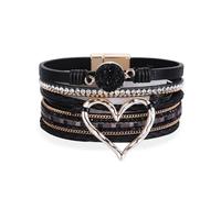 HOOLRZI Bracelet multicouche en cuir Bohomian pour femme avec cœur - Accessoire de poignet tendance