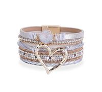 HOOLRZI Bracelet multicouche en cuir Bohomian pour femme avec cœur - Accessoire de poignet tendance