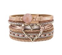 HOOLRZI Bracelet multicouche en cuir Bohomian pour femme avec cœur - Accessoire de poignet tendance