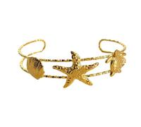 HOOLRZI Bracelet ouvert tendance inspiré des étoiles de mer, conque, soleil, bijoux en acier inoxydable, bracelet réglable en acier inoxydable, taille unique, Comme décrit