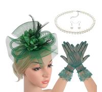 HOOLRZI Chapeau bibi années 20 avec serre-tête et collier - Accessoire pour cheveux pour course de chevaux, cocktail, fête, déguisement, course de chevaux, festival - Accessoires pour cheveux