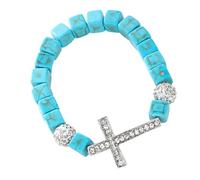 HOOLRZI Croix élastique extensible en pierre turquoise bijoux pour femmes hommes occasions formelles croix bijoux extensibles, taille unique, Comme décrit