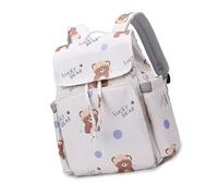 HOOLRZI Élégant sac à dos imprimé pour mère, plusieurs poches intérieures, sac à dos pratique en tissu Oxford, parfait pour un usage quotidien en famille, sac à langer imprimé pour femme, Ours beige