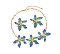 HOOLRZI Ensemble collier et boucles d'oreilles géométriques modernes avec chaîne clavicule réglable, bijoux légers pour femmes, pendentif géométrique, coffret cadeau