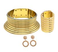 HOOLRZI Ensemble de bijoux uniques à long cou ethnique taille réglable collier ras du cou ethnique doré/argenté accessoire d'oreille