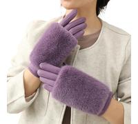 HOOLRZI Gants en peluche avec nœud en peluche avec bord en fourrure, parfaits pour la chaleur quotidienne, couverture des mains en fourrure douce, cadeau pour adolescent, moufles complètes pour femme