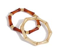 HOOLRZI Lot de 2 bracelets élégants en bambou - En résine et acier inoxydable - Confortables et empilables - Pour femme, taille unique, Comme décrit