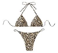 HOOLRZI Maillot de bain triangulaire imprimé unique comprenant un soutien-gorge haut et un slip en tissu doux pour un look unique de plage ou de piscine imprimé léopard