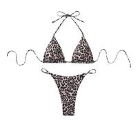 HOOLRZI Maillot de bain triangulaire imprimé unique comprenant un soutien-gorge haut et un slip en tissu doux pour un look unique de plage ou de piscine imprimé léopard