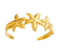 HOOLRZI Manchette flexible moderne sur le thème du bord de mer avec vagues et étoiles de mer hypoallergénique en métal léger accessoire tendance, taille unique, Comme décrit