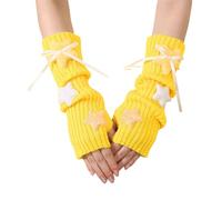 HOOLRZI Manchons tricotés confortables demi-doigts design extensible manches acrylique manches automne hiver longs gants acryliques automne hiver, Jaune Jaune, taille unique