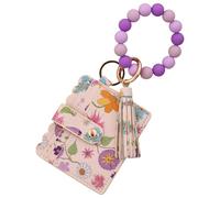 HOOLRZI Porte-cartes tendance en polyuréthane avec détails perlés pour femme Cadeau ou usage quotidien Accessoire de sac à main fait à la main, violet