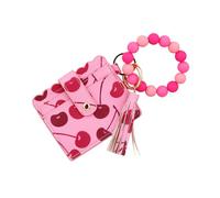 HOOLRZI Porte-cartes tendance en polyuréthane avec détails perlés pour femme Cadeau ou usage quotidien Accessoire de sac à main fait à la main, rose rouge