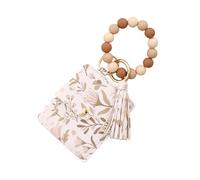 HOOLRZI Porte-cartes tendance en polyuréthane avec détails perlés pour femme Cadeau ou usage quotidien Accessoire de sac à main fait à la main, kaki