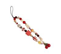 HOOLRZI Porte-clés perlé Mignon Ours Cerise Charme de téléphone perlé Porte-clés fait à la main Accessoire de téléphone unique Porte-clés Décorations délicates pour téléphone