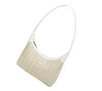 HOOLRZI Sac à bandoulière unique en paille tressée - Design compact - Intérieur spacieux - Sac à main décontracté pour le quotidien - Sac à main tissé essentiel, blanc