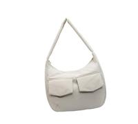 HOOLRZI Sac à bandoulière unisexe en nylon spacieux avec grand compartiment principal, sac à livres d'école pour femmes et hommes, sac décontracté, beige