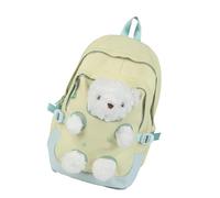 HOOLRZI Sac à dos d'école en nylon décoré d'ours pour les étudiants - Compartiments spacieux - Sac à dos en nylon avec sangle ergonomique, Jaune/vert, Beauté de masse