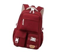 HOOLRZI Sac à dos d'école japonais élégant pour femme, en nylon, multi-poches, ergonomique, look tendance, sac à dos imperméable, Rouge, Beauté de masse
