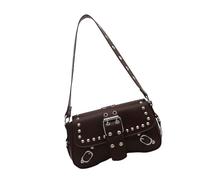 HOOLRZI Sac à main punk à rivets en cuir pour femme avec fermeture éclair et sangle réglable, café, One Size
