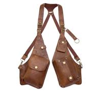 HOOLRZI Sac de poitrine unisexe d'inspiration punk, léger, en cuir PU, accessoire de voyage, usage quotidien, bandoulière réglable, sac à bandoulière rétro, marron foncé