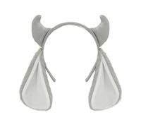 HOOLRZI Serre-tête moderne en forme de mouton avec oreilles et cornes en peluche pour Halloween, Noël, costume de scène - Gris et blanc