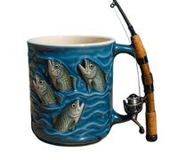 HOOLRZI Tasse créative en céramique pour la pêche, tasse à café de voyage, gobelet de voyage, pour les amateurs de pêche, tasse de voyage avec poignée