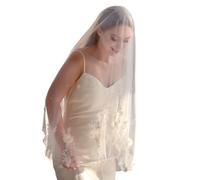 HOOLRZI Voile de mariage en dentelle blanche aérée réutilisable en tissu polyester parfait pour les robes de cathédrale ou au bout des doigts - Pince à cheveux invisible - Voiles de mariée, blanc