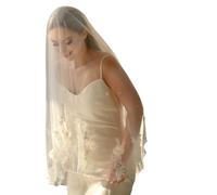 HOOLRZI Voile de mariage en dentelle blanche aérée réutilisable en tissu polyester parfait pour les robes de cathédrale ou au bout des doigts - Pince à cheveux invisible - Voiles de mariée, crème