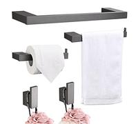 Hoomtaook Porte Serviette Set de 5 Pièces, Accessoire Salle de Bain Métal Perçage, Murale Inclus Porte-Serviettes,Porte Papier Toilette,Crochet Porte-Serviettes et Crochet,Gris