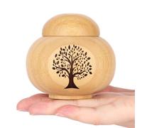 HOOMTREE Petite urne pour cendres humaines, mini urnes en bambou avec motif arbre de vie, petite urne funéraire pour cendres adultes, femmes, animaux domestiques, peut contenir jusqu'à 25,4 cm cubes