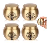 HOOMTREE Petits ensembles d'urnes souvenirs pour cendres humaines de 4 pièces, mini urnes pour cendres en laiton avec motif gravé d'arbre de vie, petites urnes de crémation souvenirs pour cendres pour