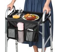 HOOMTREE Plateau de déambulateur pour déambulateur pliable, plateau amovible avec porte-gobelet, accessoires de déambulateur pour personnes âgées (noir avec déflecteurs)