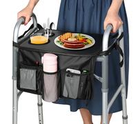 HOOMTREE Plateau de déambulateur pour déambulateur pliable, plateau amovible avec porte-gobelet, accessoires de déambulateur pour personnes âgées (noir avec poches 2.0)