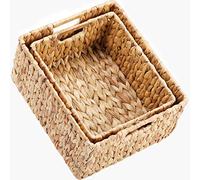 HOONEX Lot de 2 paniers de rangement en jacinthe d'eau, paniers en osier pour l'organisation, paniers tissés à la main avec poignées de transport, naturel