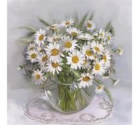 Hoonjiin 5D Marguerite blanche Diamond Painting,DIY Fleur Peinture Diamant Adulte,Peinture Diamant Artisanat Point de Croix,pour Décoration Murale - Square Drill,40x40cm