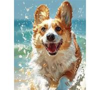 Hoonjiin Animaux Chiens Peinture par Numéro pour Adulte,DIY Océan Kit de peinture à l'huile sur Toile pour Débutants Avec Pinceau Pigment Acrylique,Decoration Maison 20x30cm(sans Cadre)