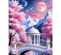 Hoonjiin Arbre rose Peinture Numero Adulte avec Cadre,Paint by Numbers peinture par numero adulte Lune,DIY Peinture Acrylique Numéro d'art avec Pinceaux pour Décoration et Cadeaux(20x30cm)