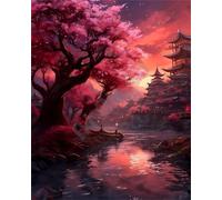 Hoonjiin Architecture ancienne Peinture par Numéro pour Adulte,DIY Ciel Kit de peinture à l'huile sur Toile pour Débutants Avec Pinceau Pigment Acrylique,Decoration Maison 55x70cm(avec Cadre)
