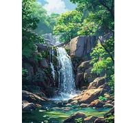 Hoonjiin Cascade rocheuse Peinture Numero Adulte sans Cadre,Paint by Numbers peinture par numero adulte Vert,DIY Peinture Acrylique Numéro d'art avec Pinceaux pour Décoration et Cadeaux(20x30cm)
