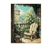 Hoonjiin Chaise de balcon Peinture Numero Adulte sans Cadre,Paint by Numbers peinture par numero adulte Fleur,DIY Peinture Acrylique Numéro d'art avec Pinceaux pour Décoration et Cadeaux(55x70cm)